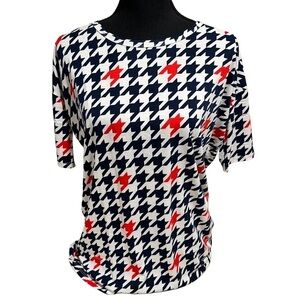 LulaRoe Irma Tunic Short Sleeve Red White Navy Blue Houndstooth XXS-XS 00-0